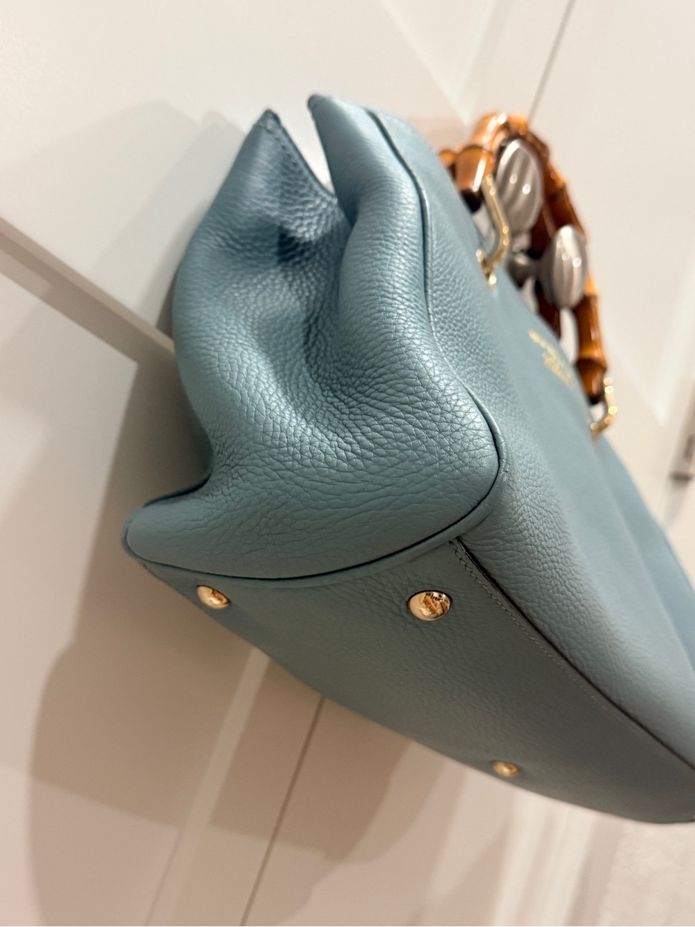 Gucci Light Blue Bamboo Handle Leather Tote + COA and Dust Bag - Picture 6 of 16
